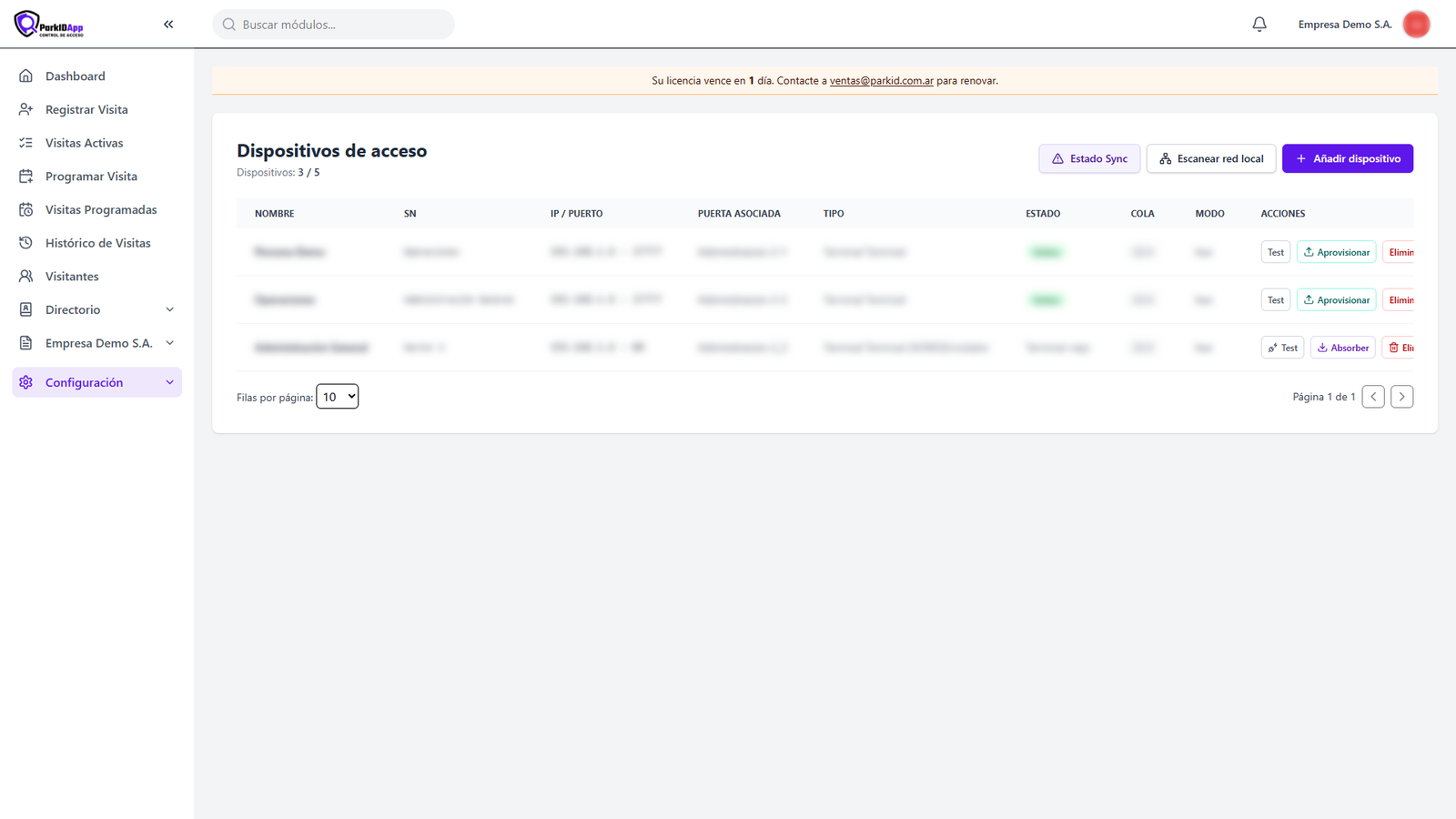Terminales faciales conectados a ParkidApp